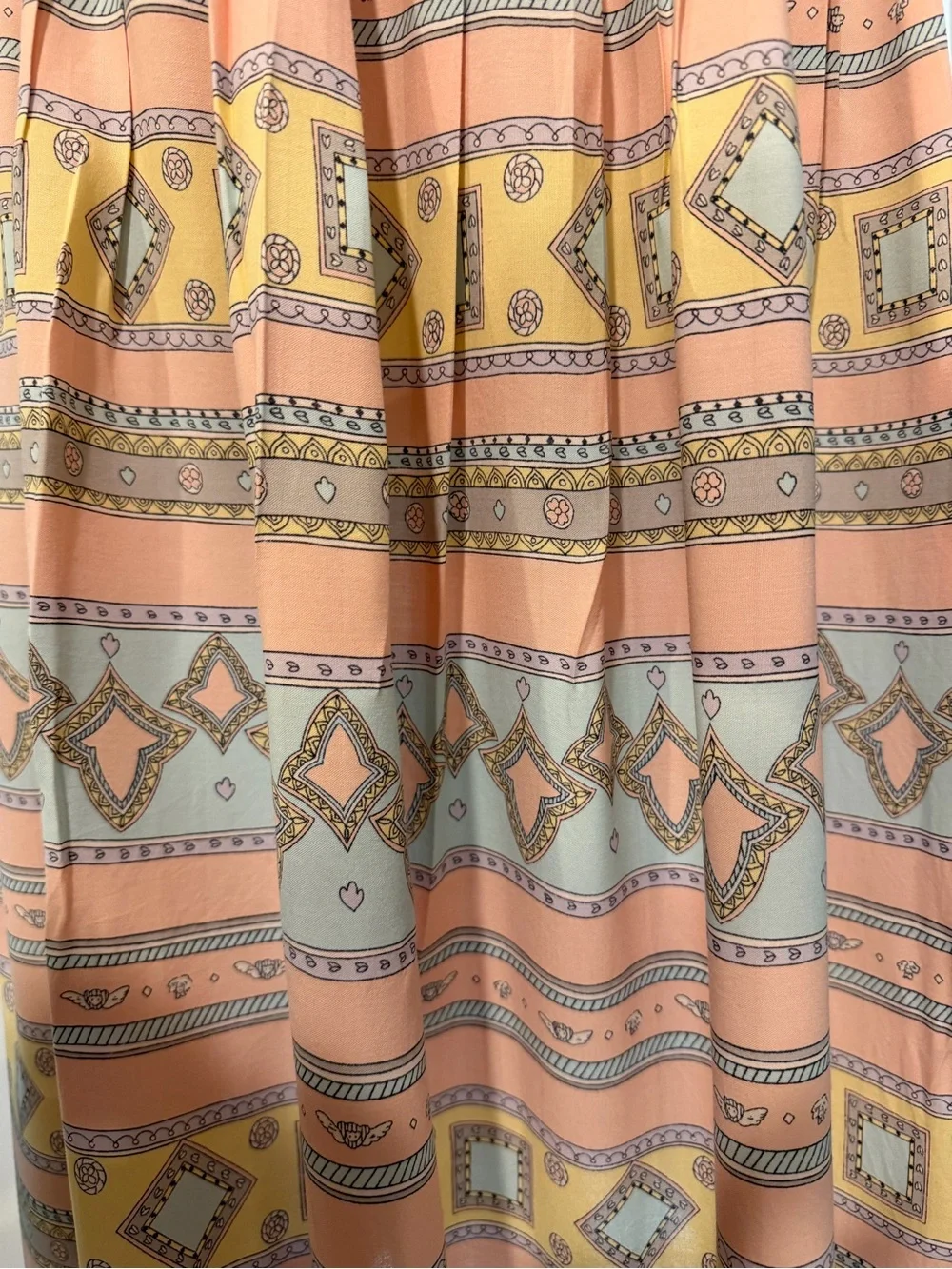 Vintage Chaus Cottage core Peach,  Geometric Printed Maxi Skirt